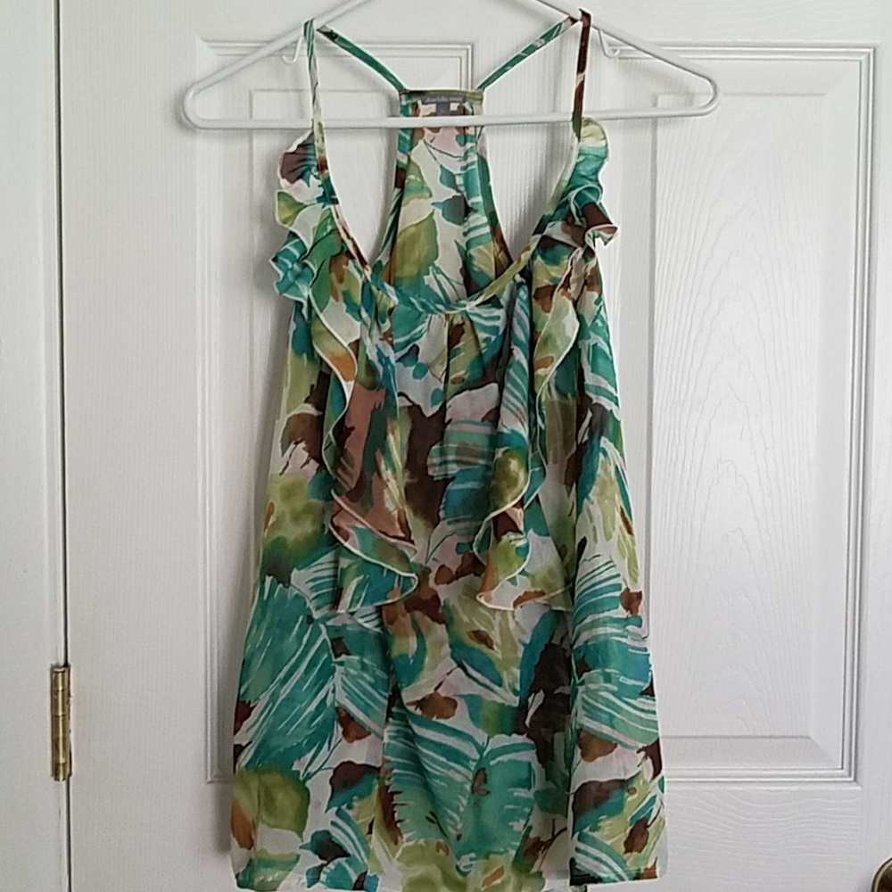 Botanical Watercolor Print Ruffled Racer Back Tank